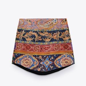 Zara short patterned satin high waisted asymmetrical skirt